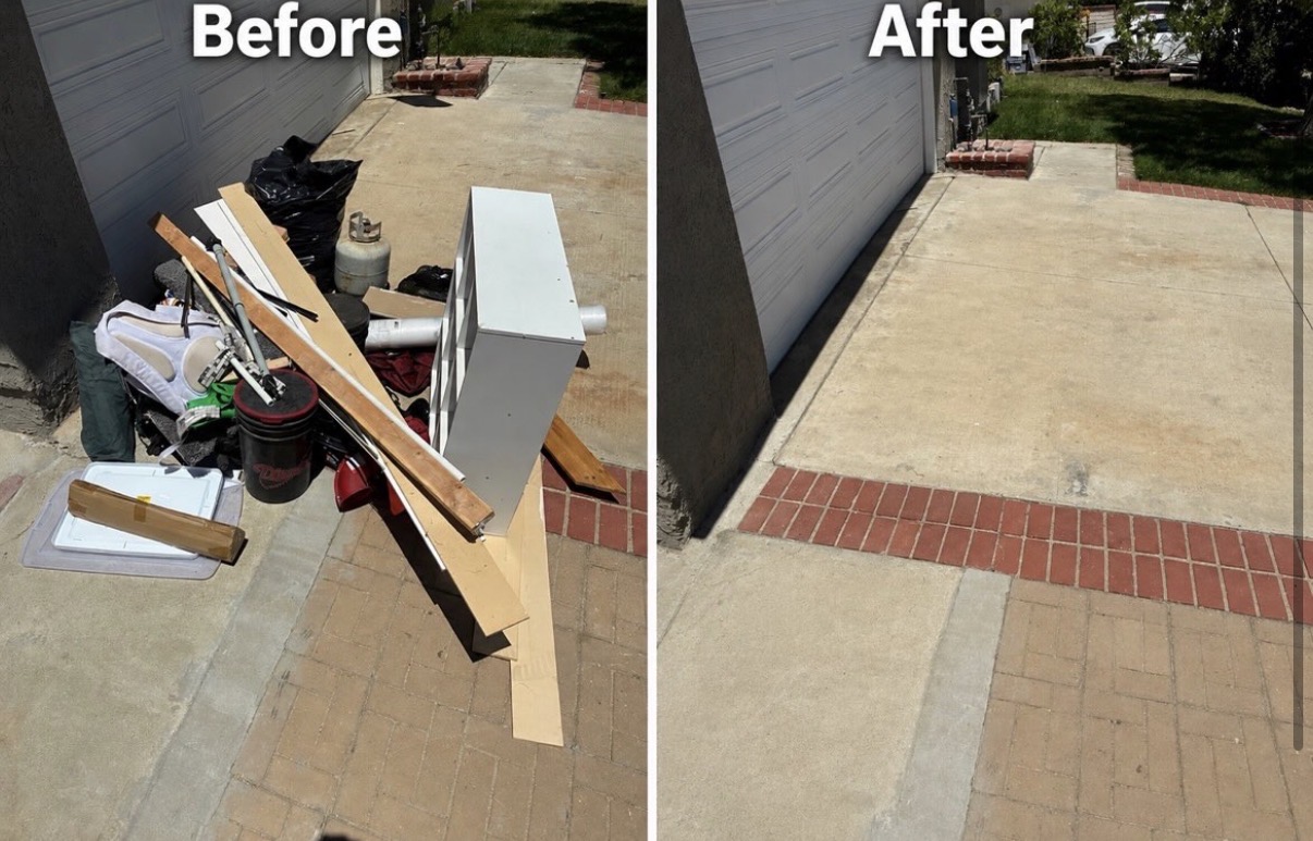 Before and after: driveway junk pile removed