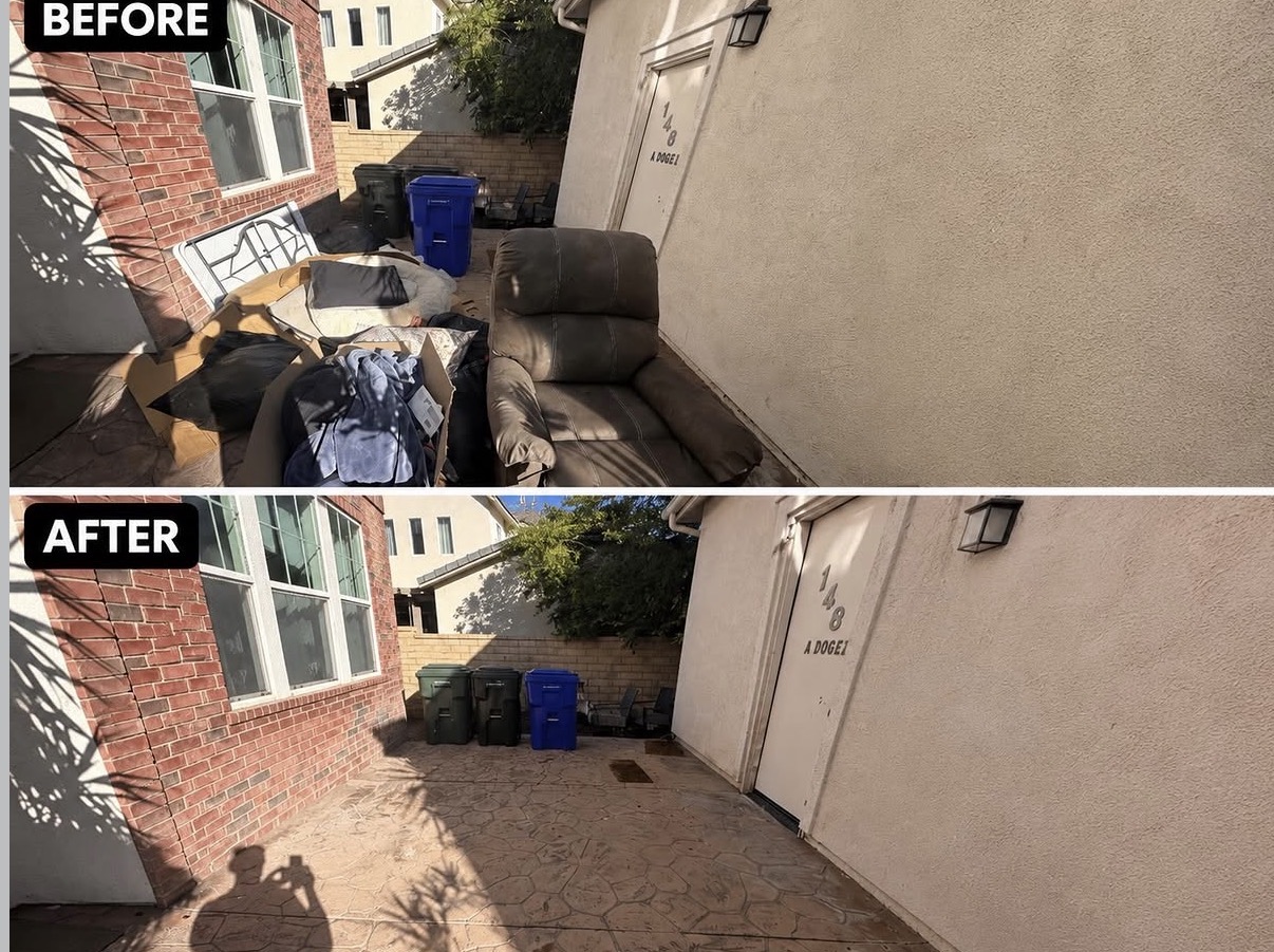 Before and after: side-yard furniture and debris cleared in Santa Clarita
