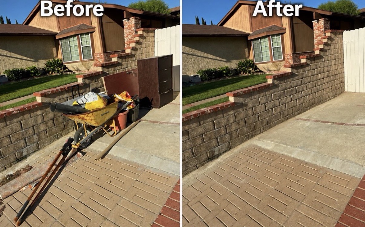 Before and after: front driveway yard debris cleanup